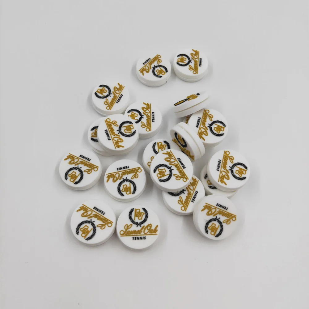 A finished order of Laurel Oak Tennis custom dampeners for a club program